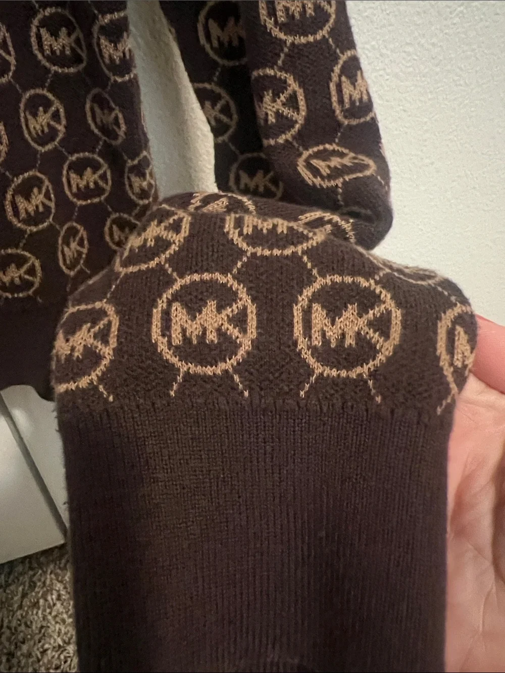 Michael Kors Brown and Tan Logo-Print Crewneck Sweater